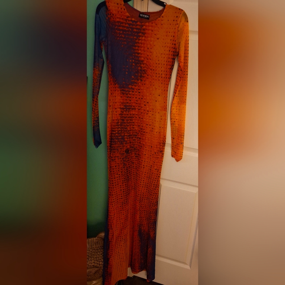Orange and Blue Long Sleeve Dress